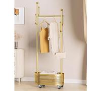 MEYEBP Stand Appendiabiti da Terra in Metallo con Ruote E Cesto Portaoggetti, Appendiabiti Angolare 2 in 1, Appendiabiti Mobile per La Camera da Letto, Oro/Blu/Bianco/Nero