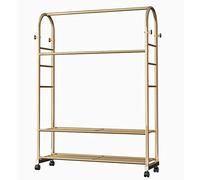 MEYEBP Stand Appendiabiti da Terra Oro con Ruote, Appendiabiti con 2 Scarpiere, può Riporre Vestiti, Cappelli E Scarpe, Adatto per Negozi di Abbigliamento, Salotti E Camere da Letto