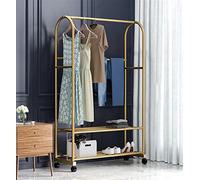 MEYEBP Stand Appendiabiti Dorato per Abiti, con Scarpiere, può Riporre Vestiti, Cappelli E Scarpe, Adatto per Negozi di Abbigliamento, Soggiorni E Camere da Letto 80/100/120/150 Cm