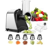 Meykey Affettatrice automatica per verdure, 250 W, in acciaio inox, con 5 lame per verdure diverse con controllo a un pulsante