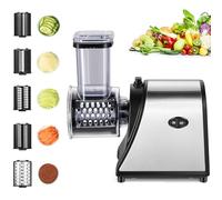 Meykey Tagliaverdure elettrico, 250 W, in acciaio inox, grattugia per formaggio, grande calibro aggiornato, multifunzione, con 5 lame per verdure diverse (L)