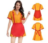 MeYuxg 2 Broke Girls Maid Dress, Maid Outfit Classic Cosplay, Red Orange Caroline Broke Girls Costume, Waitress Costume Maid Cosplay con Grembiule, Costume di Carnevale per Halloween, feste a tema (XL