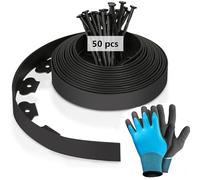 MeYuxg Bordo Giardino Flessibile, Bordi Aiuole Plastica, con 50 Chiodi di Fissaggioe un paio di Guanti, Lunghezza 10m, Altezza 5cm, Nero