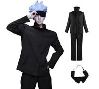 MeYuxg Costume per Cosplay di Satoru Gojo dell'Anime, Giacca da Scuola Gojo Satoru con Maschera per gli Occhi, Costume da Carnevale Adulto con Collo Alto in Stile Anime per Carnevale, Costume di
