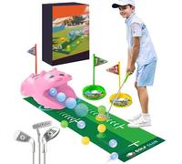 MeYuxg Set di mini golf per bambini, 18 pezzi, per interni ed esterni, mini golf, per la casa con 3 mazze da golf colorate, 8 palline, giocattolo per bambini (18 pezzi, rosa)