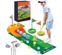 MeYuxg Set di mini golf per bambini, 18 pezzi, per interni ed esterni, mini golf, per la casa con 3 mazze da golf colorate, 8 palline, giocattolo per bambini (18 pezzi, giallo)