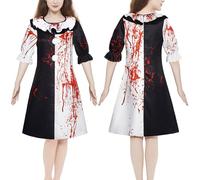 MeYuxg Terrier Costume da donna, costume da terrificatore, abito da clown, cosplay con macchie di sangue, nero e bianco, costume da clown, per adulti, per Halloween, carnevale, case infestate, XL