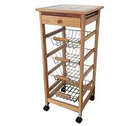 Meyvaser Carrello da cucina in legno, Carrello da cucina con ruote salvaspazio, 1 cassetto e 4 vassoi in metallo 85x37x37 Cm Colore Miele