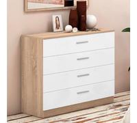 Meyvaser.com Ecommerce Company Cassettiera a 4 cassetti - Colore Cambrian/Bianco, 100 x 84 x 40 cm, in melammina resistente, stile moderno, kit facile da montare