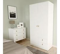 Meyvaser.com Ecommerce Company Comodà da camera da letto bianco poro, 2 ante e 2 cassetti | 200 x 100,2 x 51,6 cm. Prodotto in Spagna | Pannello melaminico da 16 mm con bordi in PVC