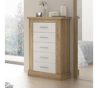 Meyvaser.com Ecommerce Company Comodo, Sinfonier 5 cassetti, finitura bianca e cambrian, dimensioni: 66 cm (larghezza) x 107 cm (altezza) x 39,6 cm (profondità)