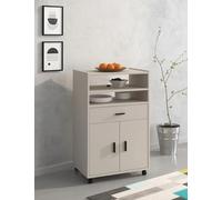 Meyvaser.com Ecommerce Company Mobile ausiliario da cucina con ruote, colore beige, con ripiani, cassetto e armadio a 2 porte, 92 x 59 x 39,6 cm, in melammina resistente, stile moderno