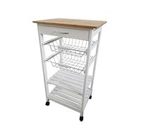 Meyvaser.com Ecommerce Company Portaverdure da cucina colore bianco-miele, carrello da cucina con ruote, 87 x 47 x 37, 2 cestini metallici e 2 ripiani