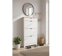 Meyvaser.com Ecommerce Company Scarpiera bianca con 3 portelli e cassetto superiore - Capacità 24-30 paia - Mobile per scarpe moderno 78 x 24 x 140 cm - Gambe bianche e design funziona