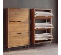 Meyvaser.com Ecommerce Company Scarpiera in legno segato con 3 portelli e gambe metalliche - Capacità 20-24 paia - Armadio per scarpe strette e moderne - 63 x 23,5 x 110 cm