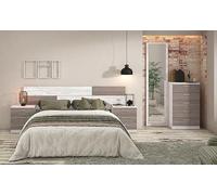 Meyvaser.com Ecommerce Company Set da letto completo - Testiera 220 cm + 2 comodini 3 cassetti + Sinfonier 5 cassetti, colore Andersen/grigio, stile moderno