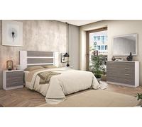 Meyvaser.com Ecommerce Company Set da letto completo - Testiera con gambe 160 cm + 2 comodini 3 cassetti + cassettiera 4 cassetti, colore Andersen/grigio, stile moderno