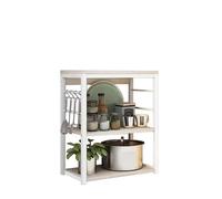 Meyvaser - Scaffale da cucina, con ripiani di stoccaggio, telaio in metallo bianco, scaffale industriale per microonde, 50 x 30 x 71,5 cm, colore naturale e bianco