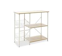 Meyvaser - Scaffale da cucina per microonde, con 2 cesti in rete metallica bianca, 3 ripiani e ganci 80 x 34 x 75 cm, colore legno e bianco