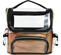MEYZJRC Beauty Case da Viaggio Borsa Trucco Organizer Portaoggetti Trasparente in Pvc con Scomparto Grande Laterali Adatto a Viaggio Aereo Treno Auto, Array, Oro, 27×17×22CM