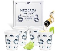 MEZCASA Azul Tequila - Bicchierini da shot in ceramica di alta qualità per gli appassionati, eleganti bicchieri da tequila per uomini e donne per ogni occasione (set di 4)