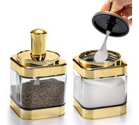 Mezchi Confezione da 2 contenitori per sale, barattoli dorati per spezie da 340 g con cucchiaio, set di contenitori per condimenti, dispenser di zucchero, contenitori da cucina per farina e zucchero