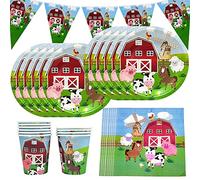 MEZHEN Animale Stoviglie Feste di Compleanno Ranch Decorazioni Mucca Stoviglie per Compleanno Bicchieri Piatti Bicchieri di Carta Tovaglioli 10 Ospiti