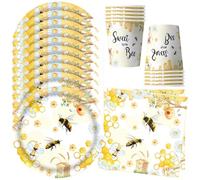 MEZHEN Ape Stoviglie per Feste di Compleanno Stoviglie per Compleanno Bee Piatti Bicchieri di Carta Tovaglioli Forniture per Feste Baby Shower