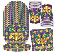 MEZHEN Carnevale Stoviglie per Feste di Compleanno Decorazioni Maschera Stoviglie per Compleanno Piatti Bicchieri di Carta Tovaglioli Forniture per Feste Stoviglie Vacanze Matrimonio 20 Ospiti