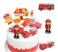 MEZHEN Decorazioni Torta Pompiere Decorazioni per Torte Compleanno Topper per Torte Happy Birthday Camion dei Pompieri Decorazioni per Cupcake Topper Decorazioni per Feste 10 Pezzi