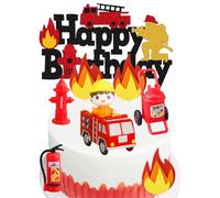 MEZHEN Decorazioni Torta Pompiere Decorazioni per Torte Compleanno Topper per Torte Happy Birthday Camion dei Pompieri Decorazioni per Cupcake Topper Fiamme Decorazioni per Feste