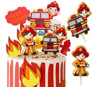 MEZHEN Decorazioni Torta Pompiere Decorazioni per Torte Compleanno Topper per Torte Happy Birthday Camion dei Pompieri Decorazioni per Cupcake Topper Decorazioni per Feste 10 Pezzi B