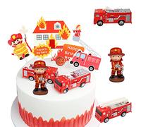 MEZHEN Decorazioni Torta Pompiere Decorazioni per Torte Compleanno Topper per Torte Happy Birthday Camion dei Pompieri Decorazioni per Cupcake Topper Decorazioni per Feste 10 Pezzi A
