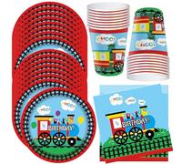 MEZHEN Treni Stoviglie per Feste di Compleanno Decorazioni Auto Stoviglie per Compleanno Piatti Bicchieri di Carta Tovaglioli Forniture per Feste 16 Ospiti