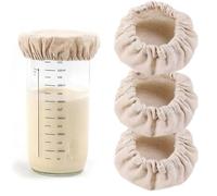 Mezrkuwr 3 Pezzi di coperture in Tessuto per barattoli di Pasta Madre Non sbiancata, Antipolvere, riutilizzabili, Adatti ad Aperture per barattoli di Diametro 7-10 cm