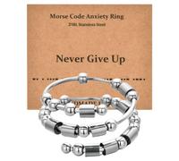 Mezrkuwr® Anello Antiansia con Codice Morse, Spinner e Perline - Gioielli per Amicizia in Argento, Taglia L - Regali di Compleanno