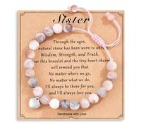 Mezrkuwr Bracciale in Pietra Naturale Rosa, Carta di Gioielli, Regali per Sorelle, Regali di Compleanno per Ragazze, Bracciale dell'Amicizia, Regali per i Migliori Amici