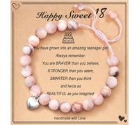 Mezrkuwr Bracciale in pietra naturale rosa Regalo per il 18° compleanno Carta di gioielli Regali di compleanno per ragazze Regali creativi per i migliori amici