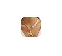 Meztole Collana da donna con stella marina dorata e stella marina, collana con ciondolo a forma di stella marina, estiva, spiaggia, conchiglia, gioielli costieri da donna, accessori per abiti estivi