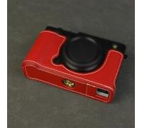 Mezza custodia in pelle PU per fotocamera Fujifilm X-E5 stile retrò, custodia protettiva con fondo apribile e design impugnatura (rosso)
