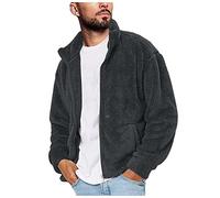 Mezza giacca in pile da uomo giacca pelosa invernale tinta unita casual manica lunga tenere caldo pile colletto con cerniera cappotto Outwear denim Hi Lo gilet, Grigio scuro, XL