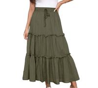 Mezza gonna a strati in legno con bordo dell'orecchio europeo e americano a vita alta gonna elastica con bordo estivo abiti estivi per le donne, Verde-1, L
