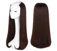 Mezza parrucca a forma di U da 61 cm, capelli sintetici lisci con estremità leggermente ondulate, per parte centrale intorno alla testa, invisibile, marrone scuro