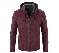 Mezza Pullover Zippé Uomo Giacca invernale Tinta unita da Uomo Maglione con Cappuccio in Velluto a Maniche Lunghe Giacca Cardigan Calda, rosso, M