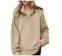 Mezza Zip Up Inverno Autunno Tinta Unita Felpe per le Donne Comfort Moda Colletto Quarto Zip Up Felpe Corte Top Carini Cool Trendy Preppy 2025 Teen Felpe Anime Workou Soft, cachi, M