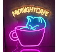 Mezzanotte Cafe Neon segno per decorazione da parete carino gatto neon luce dinmmable cafe neon segno rosa tazza da caffè LED neon segno luce segno per caffè negozio panetteria dessert negozio bar