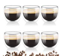 Mezzar Tazzine Caffe Vetro, 6 Pezzi Tazza Doppio Vetro 80ml Set, Lavabili Trasparenti Bicchieri per Cappuccino Strato Latte tè Macchiato Whiskey Tè Caffè (80ML)