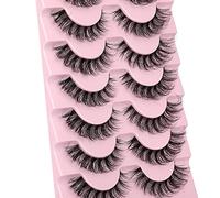 Mezze ciglia con fascia trasparente, effetto occhio di gatto, soffici, aspetto naturale, fatte a mano, morbide, fai da te, confezione da 7 paia [fascia trasparente -01, ]