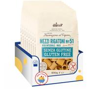 Mezzi Rigatoni N.51 Senza Glutine, 400 g, Pasta Corta Trafilata al Bronzo con Riso Integrale e Mais, Ideale per Primi Piatti e Pasta al Forno, Confezione Multipla da 4/8/12 Pezzi (8 PEZZI)