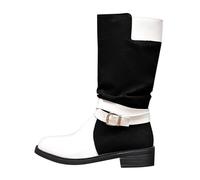 Mezzi stivali da donna in pelle scamosciata a contrasto colore a contrasto metà stivali casual eleganti western fibbia cintura stivali da cowboy autunno basso slip on scarpe eleganti stivali invernali